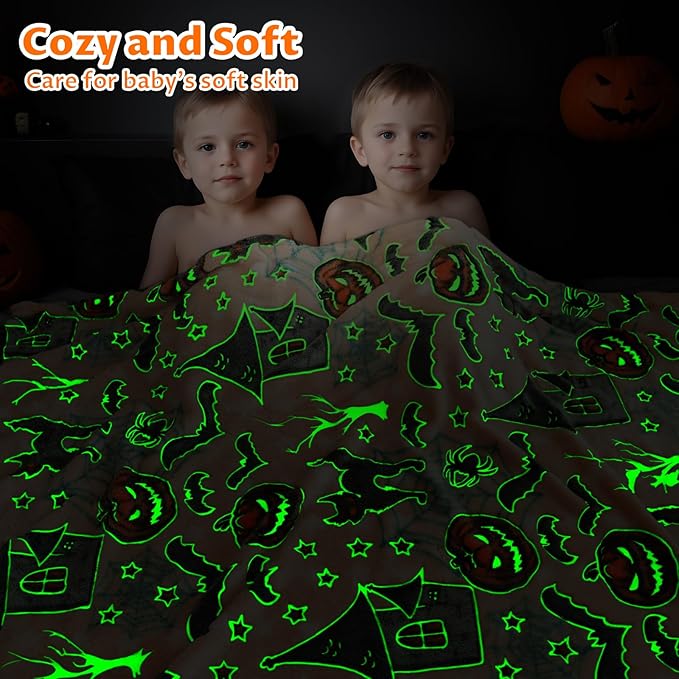 Halloween Pumpkin Blanket Kids Glow in The Dark Blanket Black Cat Halloween Decor Gifts for Women Boys Girls 50"x60"