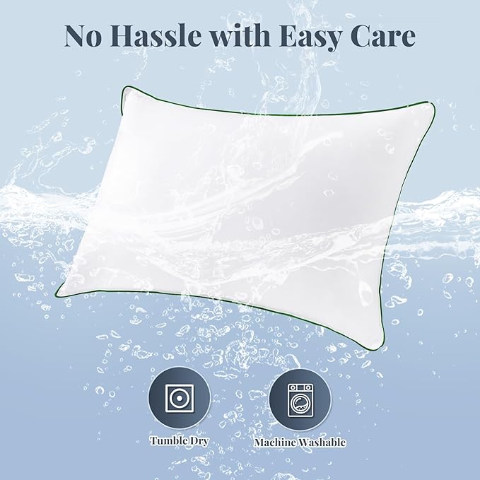 Hotel-Quality Bedding Bed Pillows for Sleeping - Queen Size Set of 2, 100% Breathable Cotton Cover Soft Supportive Fluffy Pillows 2 Pack Full size20*28（Green）