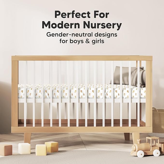 2-Pack Mini Crib Sheets Fitted, Pack and Play Sheets - Organic Cotton Pack N Play Sheets for Pack and Play Mattress, Playard Baby Crib Sheets, Jersey Crib Sheets Neutral for Boys, Girls (Construction)