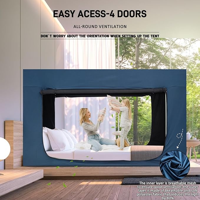 Bed Tent Bed Canopy Twin Size Tents for Adult and Kids - Portable Sleeping Bed Tents 80% Blackout with 4 Doors Breathable Private Space Tents(Mattress Not Included)