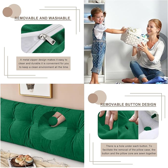 Large Triangular Headboard Pillows Long Backrest Positioning Support Bolster Cushion for Daybed Fluffy Quality Plush Body Wedge Pillow with Removable Cover(Dark green-King-76x8x20in)