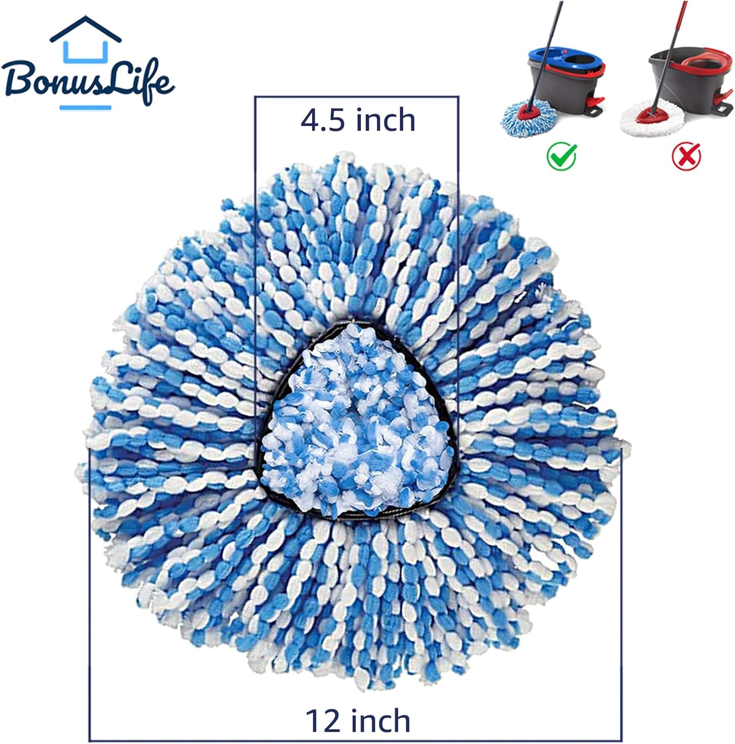 BonusLife 2-Pack Mop Head for O-Ceda RinseClean Spin Mop Refill 2-Tank System Only Easy Cleaning Microfiber Replacement