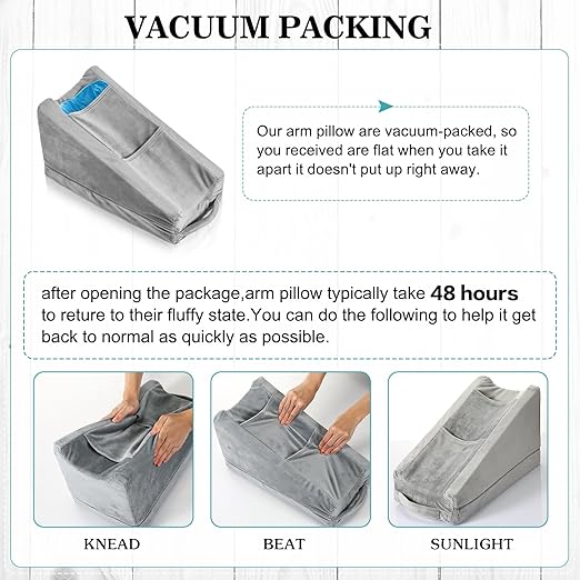 Buryeah Arm Pillow Arm Elevation Pillow with 2 Pockets, Soft Ergonomic Support Pillow for Elbow Arm Rest Wedge Pillow Broken Arm Gifts with High Density Foam for Recovery Sleeping Care(Gray)