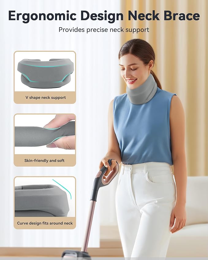 Neck Brace Cervical Collar - Neck Support Brace for Sleeping, Soft Foam Wraps Keep Vertebrae Stable and Aligned for Relief of Cervical Spine Pressure for Women & Men, (12.6-15.8 Inch) Grey