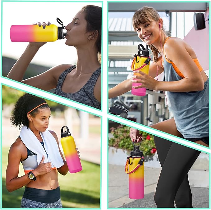 40OZ Insulated Stainless-Steel Water Bottle - Reusable Metal Water Bottles with Straw & Spout Lids, Paracord Handle & Bottle Carrier Pouch, Leakproof Workout Water Bottle Flask for Women Men