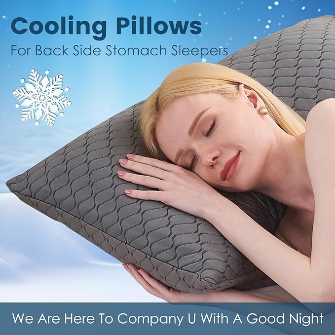 Memory Foam Pillows Queen Size set of 2,Adjustable Cooling Pillow for Side Back Stomach Sleepers with Washable Removable Cover