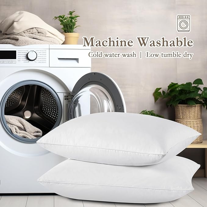 puredown® Feather Pillows with 100% Cotton Cover, Set of 2 Bed Pillows for Sleeping, Standard Size