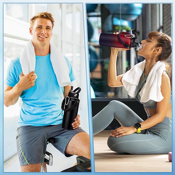 32oz Insulated Water Bottles - with Straw Spout Lid, Bottle Holder Strap Sleeve, Survival Paracord Handle, Protective Cup Mat, Sweat-Proof Water Bottle, Metal Thermo Flask for Sports Workout