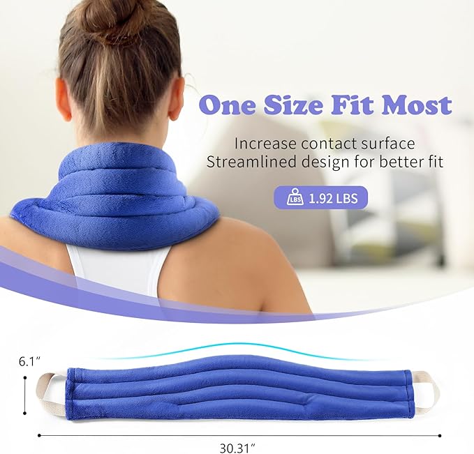 Neck Heating Pad Microwavable, Heating & Cool Compress Pad with Flaxseed Seed for Waist, Neck, Shoulder, Back Pain Stress Relief & Comfort, 30 Inches Heated Neck Wrap for Self Care Relaxation