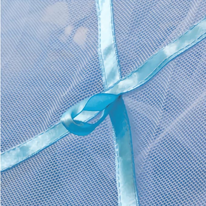 Eimilaly Lace Bed Canopy Mosquito Netting with Warm Lights, Princess Bed Canopy for Girls Room Decor, Blue/Single Door