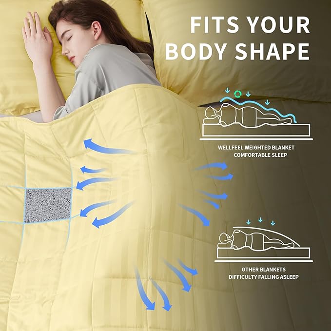 Weighted Blanket for Adult,20lbs Heavy Weighted Blanket 48"x72" Breathable Cooling Summer Blankets, Ultra Soft Cotton Comfort Throw Blanket with Glass Beads for All-Season (Yellow)
