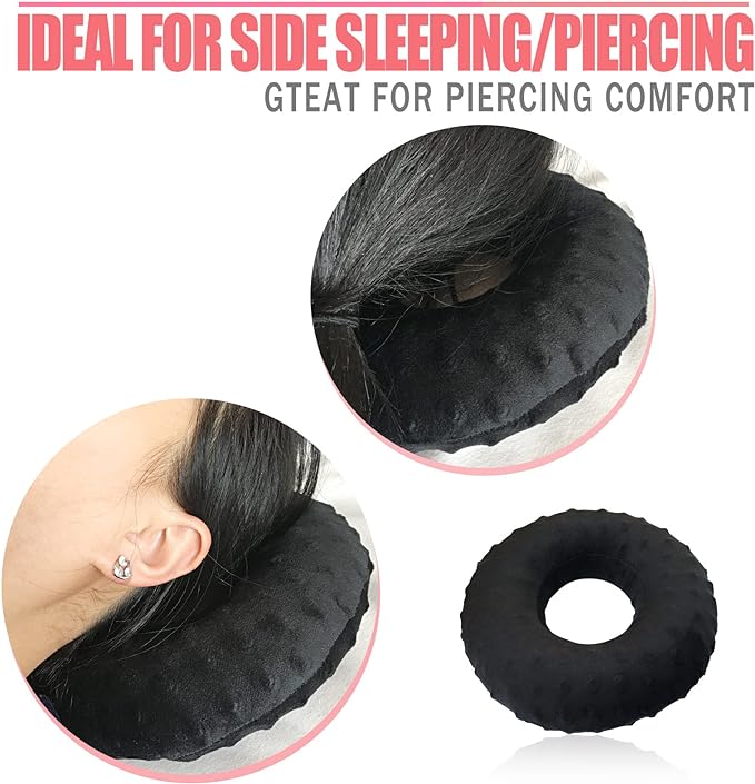 Ear Hole Piercing Pillows for Ear Pain Side Sleeping CNH Pillow Pressure Sore Pain Relief Ear Guard Protector Lifesaver Tinnitus Support Neck Head, Minky Dot Black