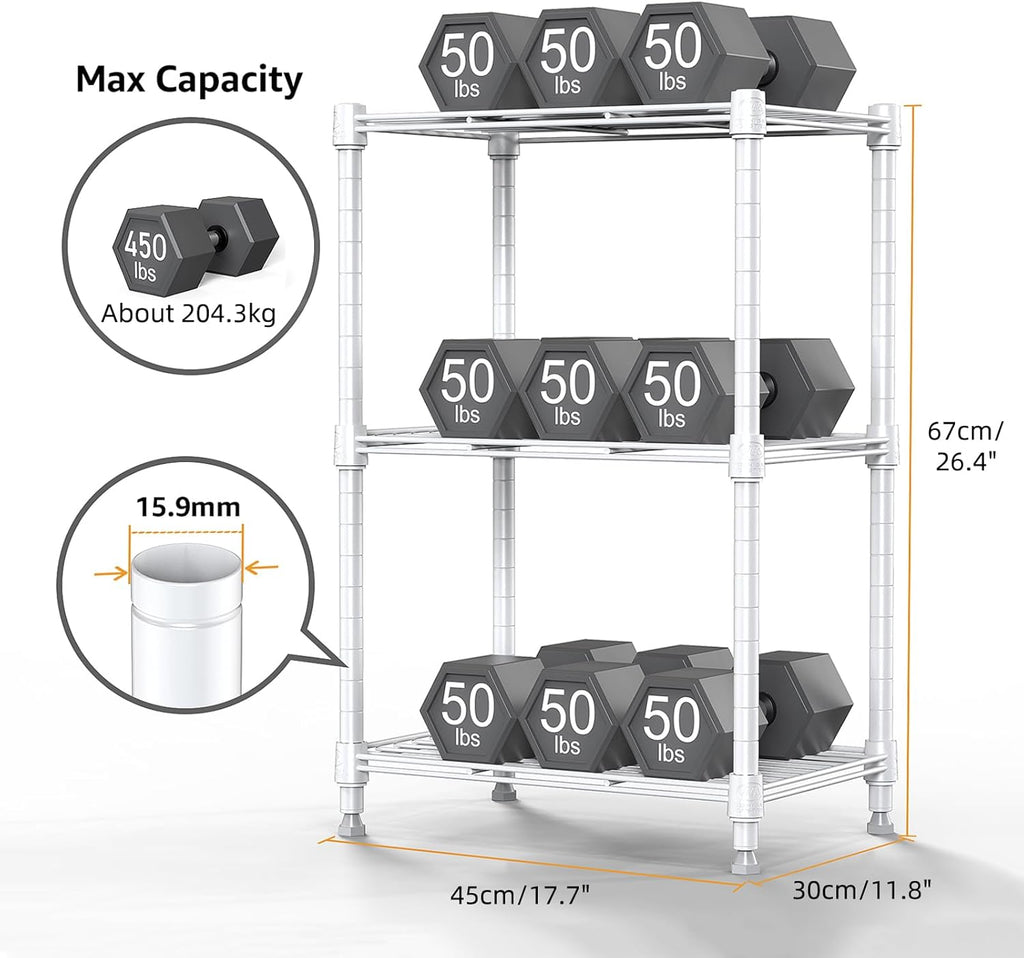 450 lbs Wire Storage Shelving 3-Tier Utility Shelving Unit Steel Organizer Wire Rack for Home,Kitchen,Office,White (11.8" D x 17.7" W x 26.4" H)