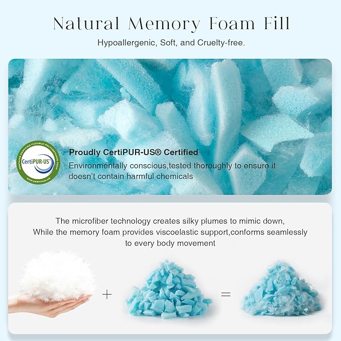 Phantoscope Memory Foam Pillows for Sleeping, Shredded Memory Foam Cooling Pillows Queen Size 2 Pack - Adjustable Bed Pillows for Hot Sleepers, Firm Pillow for Neck Shoulder Pain, Queen