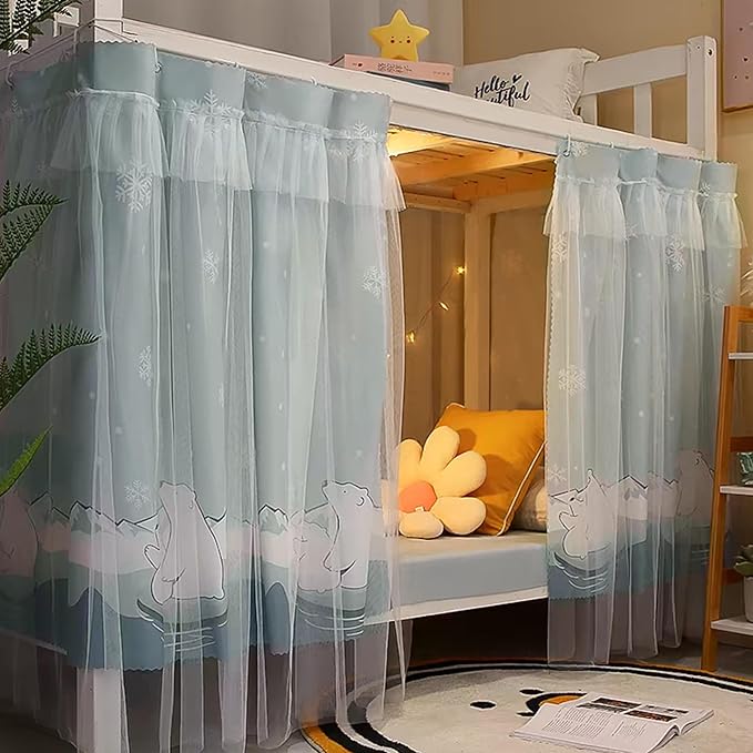 Hoce Bunk Bed Curtain Gauze Bunk Bed Curtains Drapes with Lace Privacy Dorm Bed Canopy for Bottom Twin