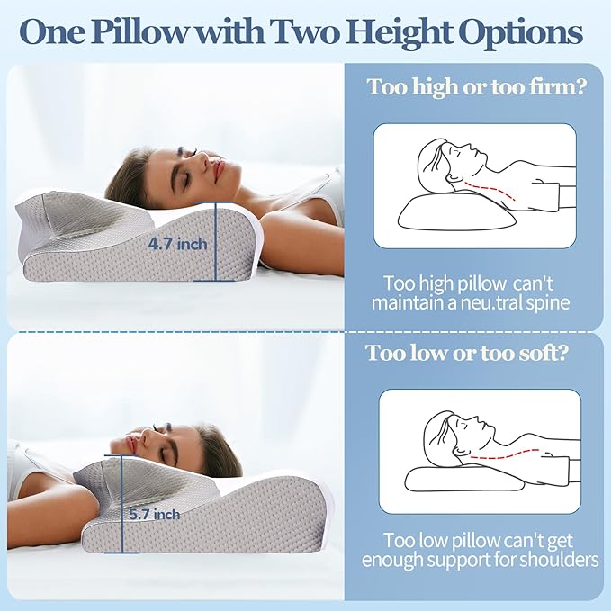 Cervical Neck Pillow for Sleeping - Memory Foam Cervical Pillow for Neck and Shoulder Pain Relief, Ergonomic Neck Support Pillow for Sleeping, Neck Pain Pillow for Side Back Stomach Sleeper