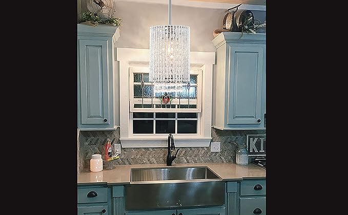 Mini Crystal Pendant Lighting 1 Light Modern Hanging Light Fixtures Small Cylinder Chrome Chandelier for Kitchen Island Dining Room