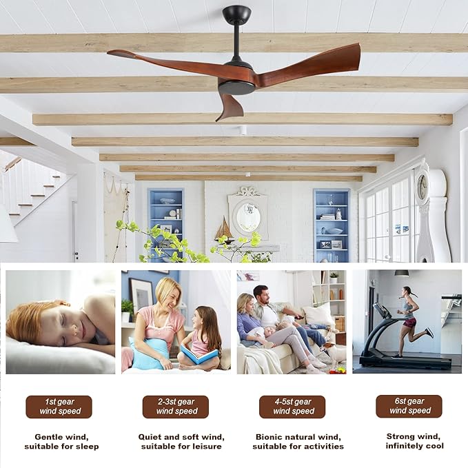 NicBex Ceiling Fan 52 Inch Ceiling Fans Without Light Ceiling Fan with 3 Blades and Remote Control Reversible DC Motor Ceiling Fan for Bedroom, Living Room, Black