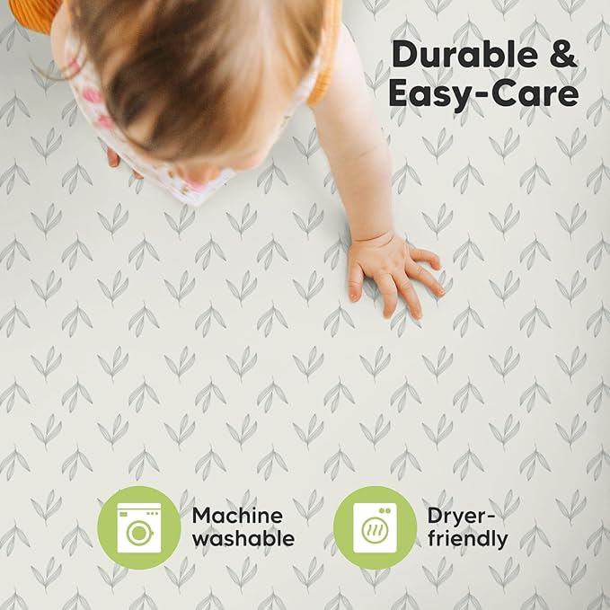 2-Pack Mini Crib Sheets Fitted, Pack and Play Sheets - Organic Cotton Pack N Play Sheets for Pack and Play Mattress, Playard Baby Crib Sheets, Jersey Crib Sheets Neutral for Boys, Girls (Fleur)