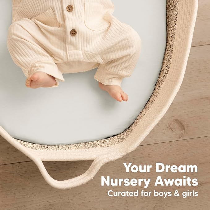 2-Pack Organic Bassinet Sheets for Girls, Boys - 100% Cotton Bassinet Mattress Sheets Compatible with Halo Bassinest Swivel Sleeper, Graco, Baby Delight, Chicco, Unisex Fitted Bassinet Sheets (Sage)