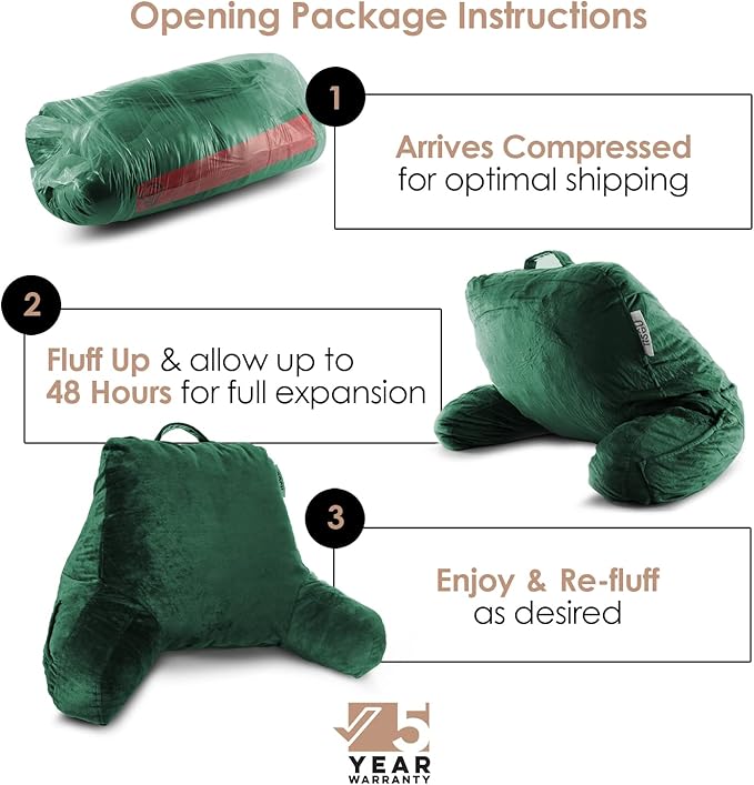 Nestl Reading Pillow for Kids, Small Bed Pillow, Back Pillow for Sitting in Bed, Memory Foam Chair Pillow, Reading & Bed Rest Pillows, Dark Green Back Pillow for Bed, Arm Pillow with Pockets