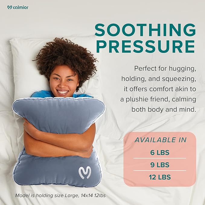 Calmier - 9 lb Sensory Weighted Pillow - Glass Bead Filled Hug Pillow - Ultra Plush Cozy Weighted Pillows for Adults and Kids - Child Sensory Pillow - Weighted Lap Pad (Light Grey - Minky, 9 LBS)