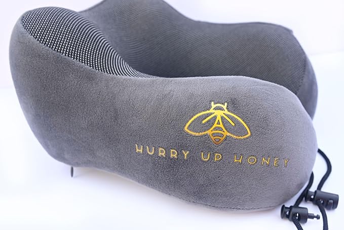 Travel Neck Pillow Memory Foam with Velvet Cover for Relaxing Journeys - Neck Pillow for Airplane,Car,Bus,Train,Comfortably Head Supports, Portable and Washable (Gray)