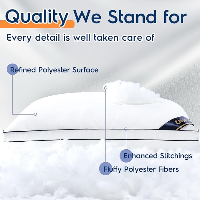 OTOSTAR Pillows Queen Size Set of 2 Bed Pillows for Sleeping Cooling Pillows 2 Pack with 3D Microfiber Filling Breathable Cover Pillows for Back Stomach or Side Sleepers Soft Fluffy Pillows for Bed