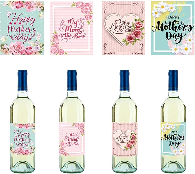 24pcs Mothers Day Wine Bottle Labels Stickers Party Wine Bottle Stickers Decorations Wine Bottle Cover Labels Happy Mothers Day Party Supplies