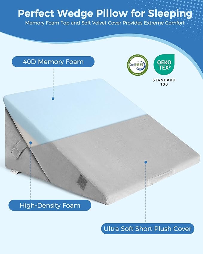 3Pcs Orthopedic Bed Wedge Pillow Set,Memory Foam Wedge Pillow Post Surgery for Back, Leg and Knee Support, Adjustable 9&12 Inch Folding Triangle Pillow for Sleeping, Acid Reflux