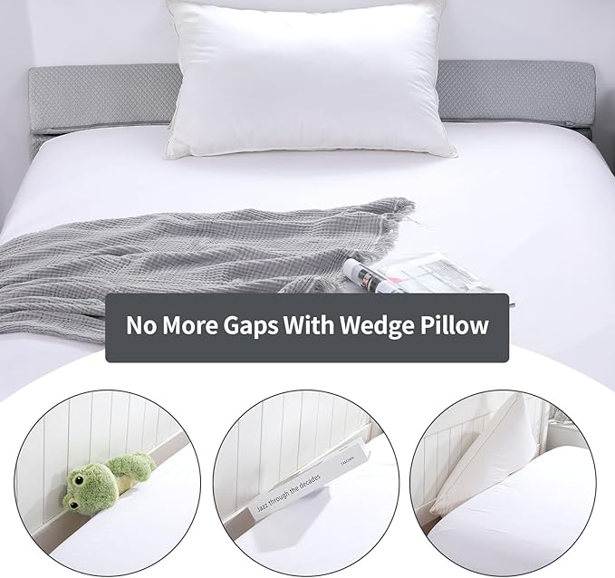 MABOZOO Pillow Wedge for Headboard Gap,Bed Gap Filler Queen Size,Foldable Bed Wedge Pillow for Headboard,Light Grey Bed Wedge Gap Filler,Foam Mattress Gap Filler,60"x6"x6"