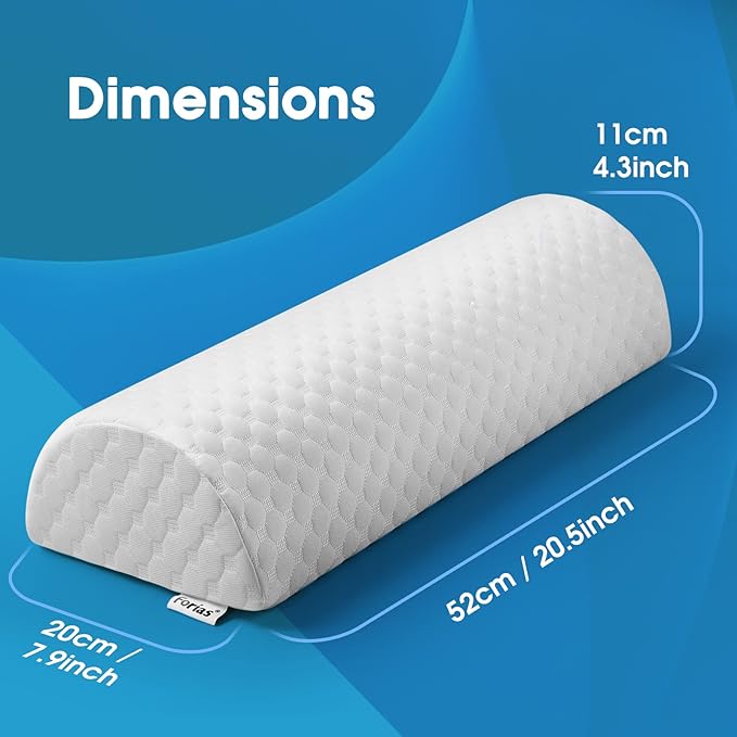 Forias Knee Pillow for Back Sleeping, Memory Foam Leg Pillow for Side Sleeping Bolster Pillow for Legs Elevation Half Moon Leg Elevation Pillow for Knee Lumbar Support, Ankle Rest and Foot Comfort