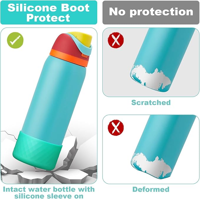 2PCS Silicone Water Bottle Boot for Owala 24oz 32oz 40oz, Anti-Slip Protective Sleeve Bottom Bumper Protector for FreeSip, Twist, and Flip Stainless Steel Water Bottles