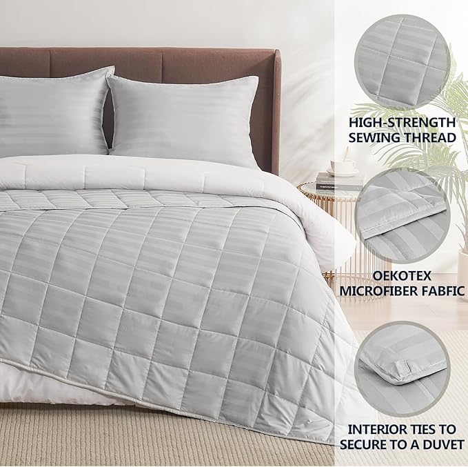 Weighted Blanket for Adult,15lbs Heavy Weighted Blanket 60"x80" Breathable Cooling Summer Blankets, Ultra Soft Cotton Comfort Throw Blanket with Glass Beads for All-Season (Light Grey)