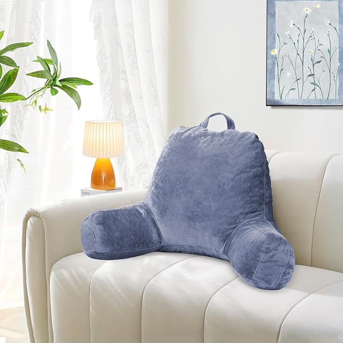 Sasttie Reading Pillow for Sitting in Bed Adult, Velvet Back Pillow for Bed Sitting Up, Backrest Back Support Chair Pillow, College Dorm Essentials for Girls and Boys, Grey Purple