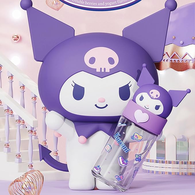 360ML/12.2OZ Cute Glass Water Bottle, Cute Portable Sports Leakproof Water Cup, Cute Glass Water Bottle for School, Camping,Traveling,Office,Car,Girls(Purple)