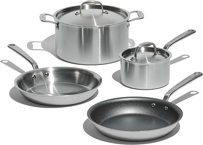 Made In Cookware - 6 Pc Stainless Steel Cookware Set - 5 ply Clad - Includes Frying Pans, Saucepan, and Stock Pot - Professional Grade - Crafted in Italy - Induction Compatible