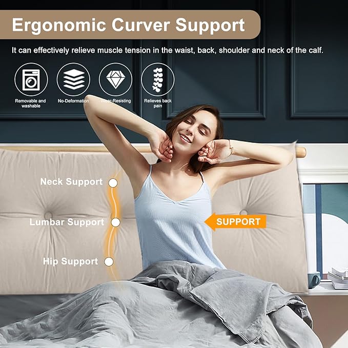 Large Triangular Headboard Pillows Long Backrest Positioning Support Bolster Cushion for Daybed Fluffy Quality Plush Body Wedge Pillow with Removable Cover(White-Cal King-71x8x20 in)