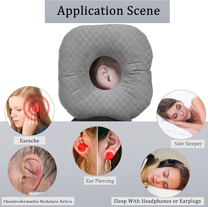 Ear Piercing Pillow for Side Sleepers with an Ear Hole for CNH and Ear Pain Ear Inflammation Pressure Sores, Cotton O-Shaped Side Sleeping Pillow, Ear Guard Pillow