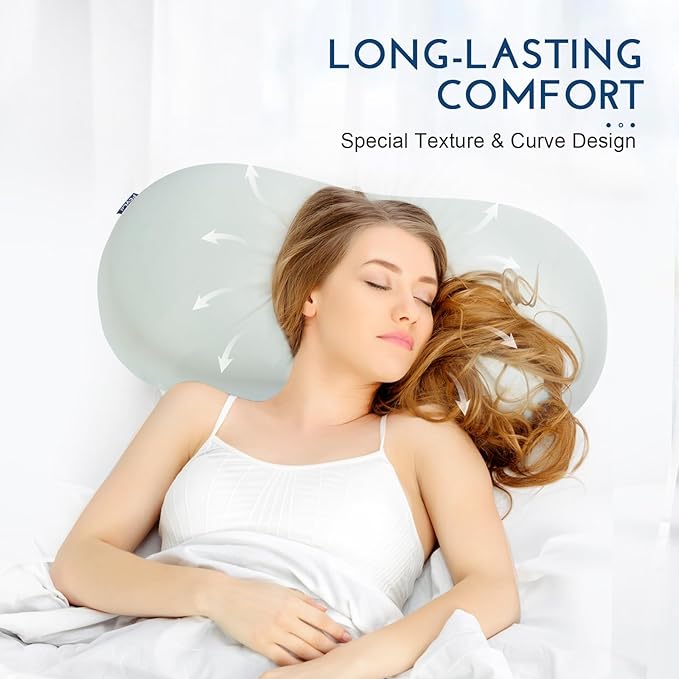 Cooling Memory Foam Cervical Pillow, Orthopedic Neck Support Pillow for Back Pain Relief, Ergonomic Design for Side/Back/Stomach Sleepers, Easy Cleaning Set (Pillowcases × 2)