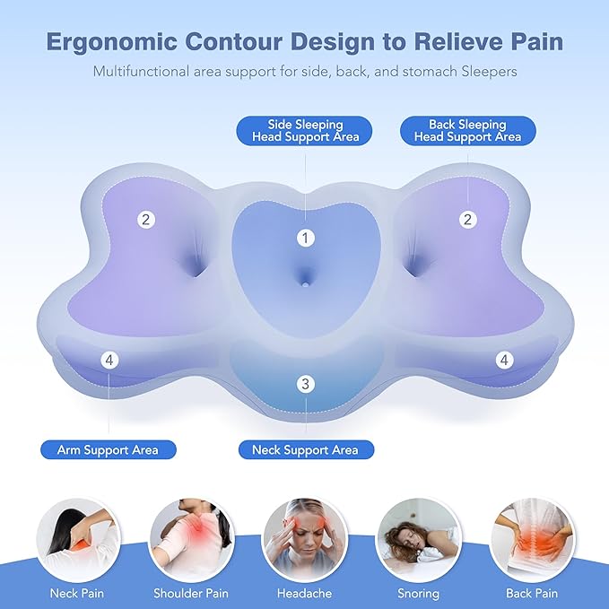 Cooling Cervical Neck Pillow for Sleeping, Cloud Shape Memory Foam Contour Pillows for Neck and Shoulder Pain, Ergonomic Orthopedic Cozy Bed Pillow for Side Back Stomach Sleepers, Mom Dad Gifts