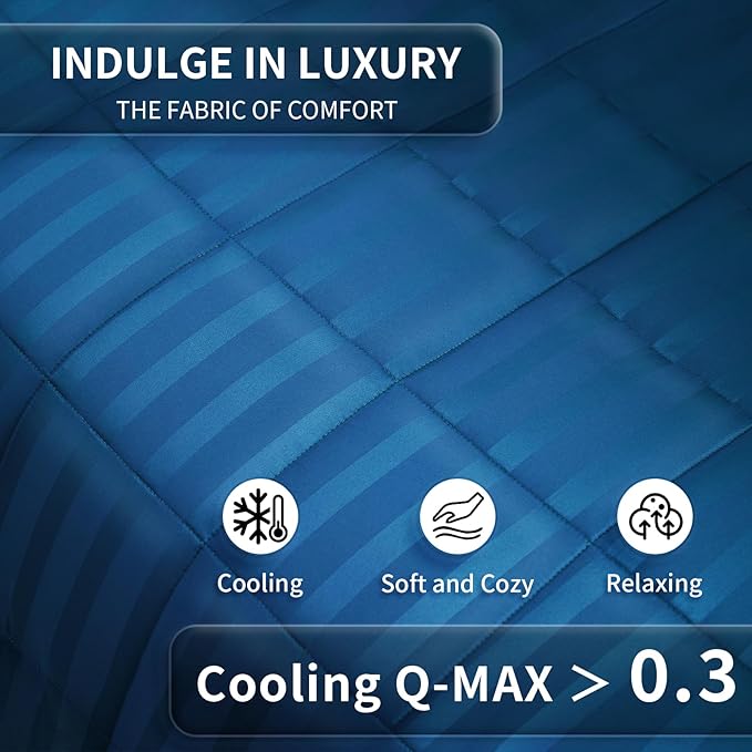 Weighted Blanket for Adult,12lbs Heavy Weighted Blanket 60"x80" Breathable Cooling Summer Blankets, Ultra Soft Cotton Comfort Throw Blanket with Glass Beads for All-Season (Blue)