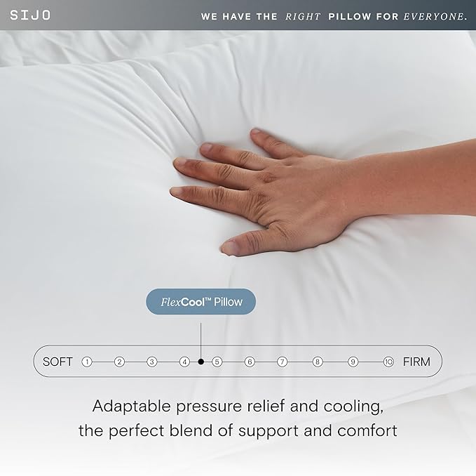 Sijo Premium Adjustable Bed Pillow, Lasting Cooling Surface, Shredded Memory Foam Pillows, Medium Firm, Perfect for Back, Side and Stomach Sleeper (Queen)