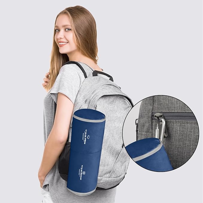 Travel Pillow and Blanket Set Neck Pillow Airplane Memory Foam for Traveling Compact with Bag Navy