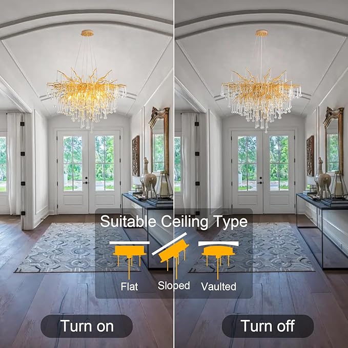 31.5 Inch Modern Crystal Chandeliers,10-Light Gold Tree Branch Chandelier Hanging Light Fixtures,Raindrop Chandeliers for Dining Room,Living Room