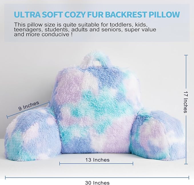 Stylish Ross Fur Adults & Kids Reading Pillow, Cozy Soft Bed Wedge Pillow with Premium Stuffing, Pastel Back Support Pillow Gift, Sit up Bolster Pillow with Arms, Bed Chair Back Cushion