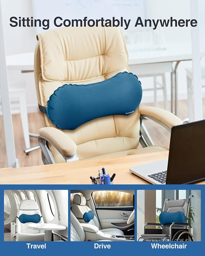 Luxtude Inflatable Lumbar Pillow for Airplane Travel, Lumbar Support Pillow for Office Chair/Car, Self-Inflating Travel Lumbar Pillow Back Support, Lower Back Pillow for Reducing Lumbar Pain