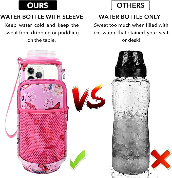 32 oz Water Bottles with Straw & Strap, Motivational Water Bottles with Times to Drink, BPA Free Reusable Sports Water Bottle with Sleeve Carrier for Gym, Workout or Fitness (Butterfly in Love)
