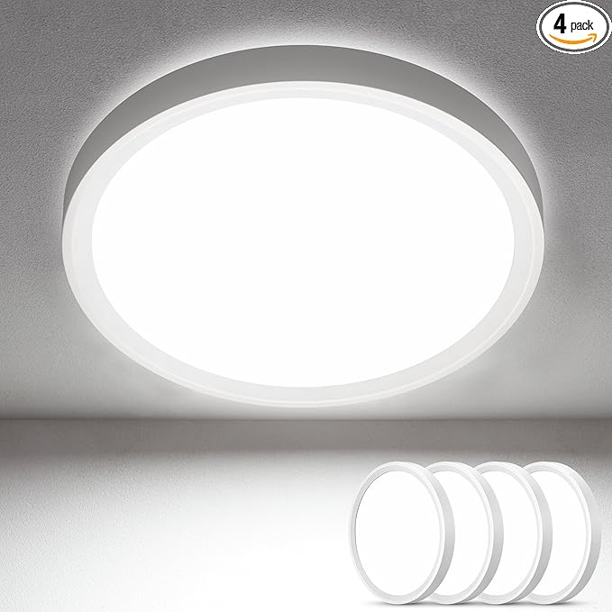 SunRider 4-Pack 9 Inch LED Flush Mount Ceiling Light, 2300LM, 5000K Daylight White, 20W Dimmable Modern Slim Round Flat Ceiling Lights for Hallway