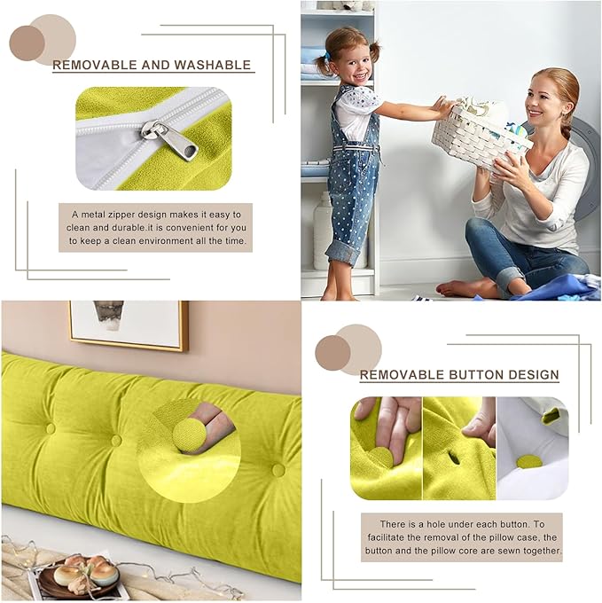 Large Triangular Headboard Pillows Long Backrest Positioning Support Bolster Cushion for Daybed Fluffy Quality Plush Body Wedge Pillow with Removable Cover(Yellow Green-Queen-59x8x20in)